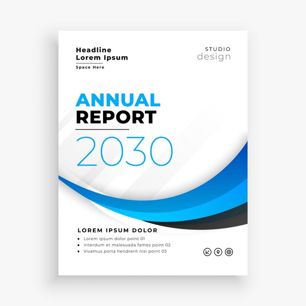Elegante diseño de folleto comercial de informe anual de onda azul