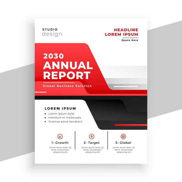 Elegante diseño de folleto de presentación comercial de informe anual rojo