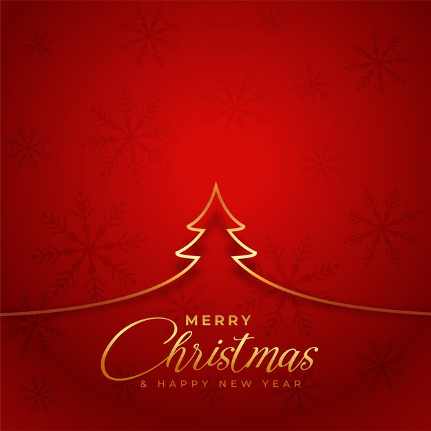 Elegante diseño de fondo rojo de saludo de árbol de línea dorada de Navidad