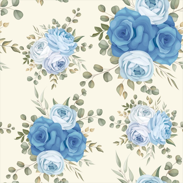 Vector gratuito elegante diseño de patrones sin fisuras azul floral