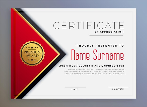 Elegante diseño de plantilla de certificado moderno geométrico rojo
