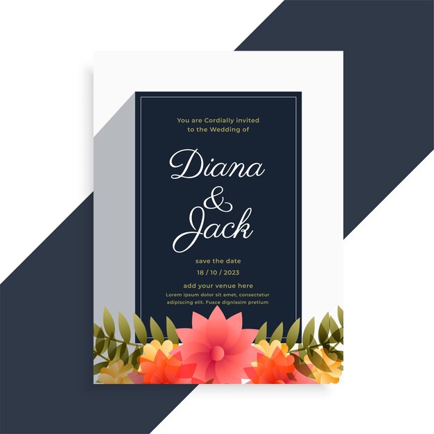 Elegante diseño de tarjeta decorativa de flores de invitación de boda.