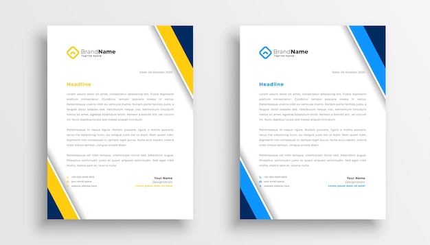 Vector gratuito elegante diseño de tema amarillo y azul con membrete para su negocio