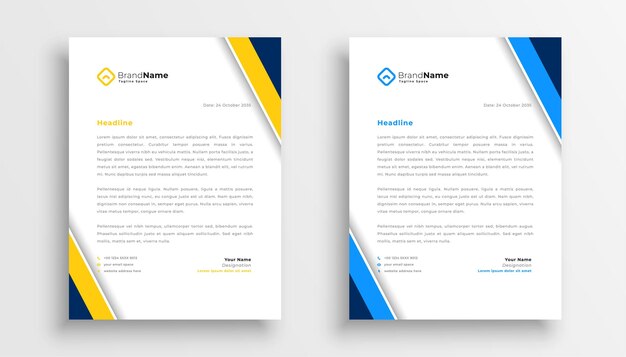 Elegante diseño de tema amarillo y azul con membrete para su negocio