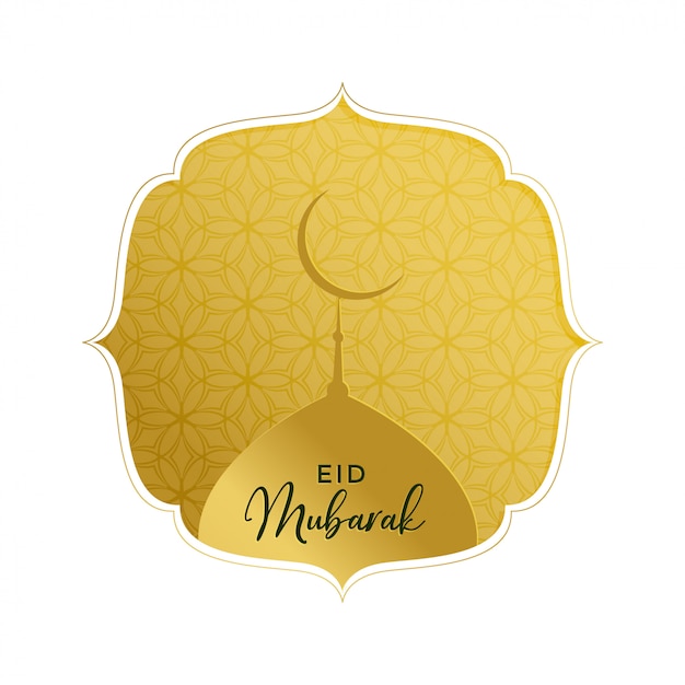 Vector gratuito elegante eid mubarak saludo de oro con la parte superior de la mezquita