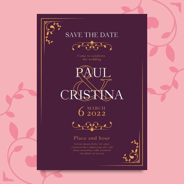 Elegante estilo de plantilla de invitación de boda