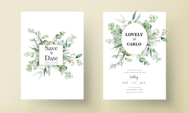 elegante eucalipto deja tarjeta de invitación de boda acuarela