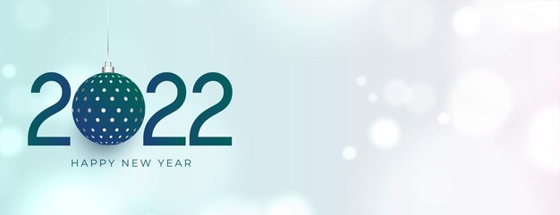 Elegante feliz año nuevo 2022 bokeh hermoso banner con bolas de navidad