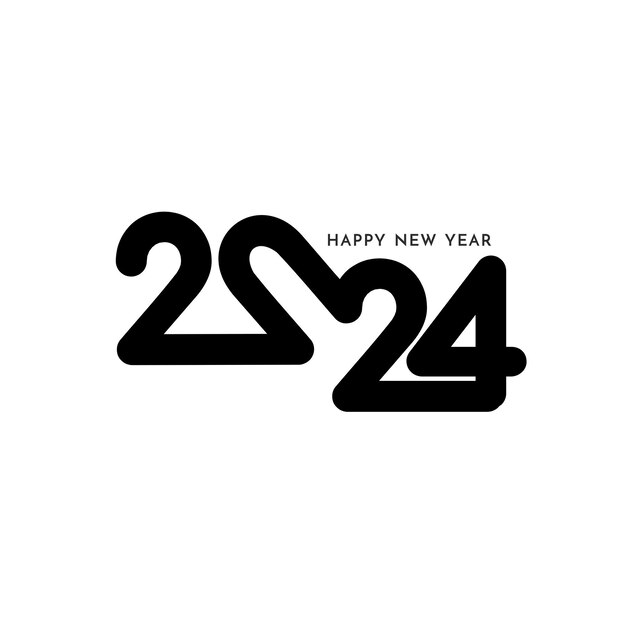 Elegante Feliz año nuevo 2024 diseño de texto moderno en vector de fondo blanco.