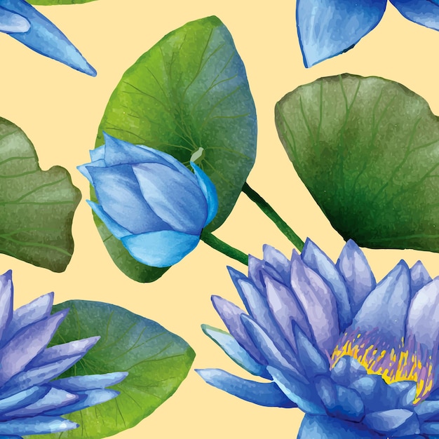 Vector gratuito elegante flor de loto azul de patrones sin fisuras