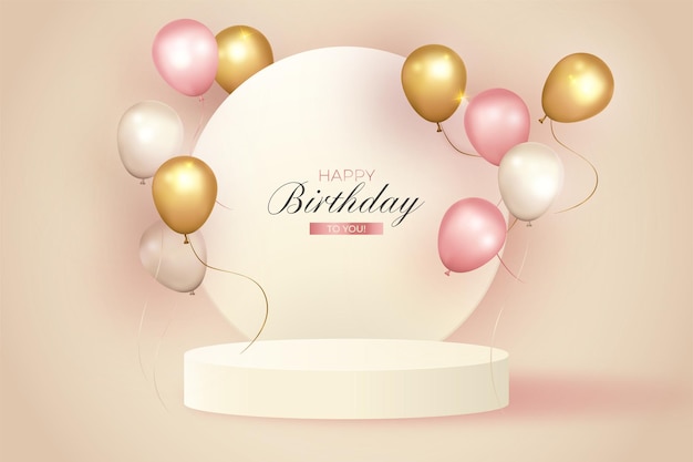 elegante fondo de cumpleaños con podio realista
