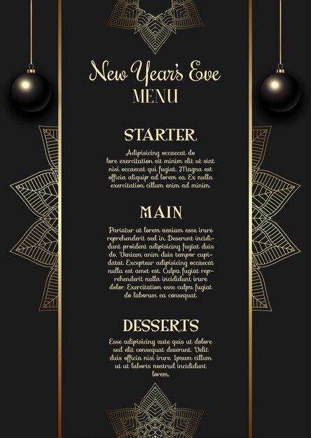 Elegante fondo de diseño del menú de la víspera de Año Nuevo