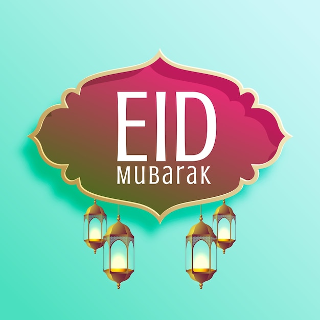 Vector gratuito elegante fondo eid mubarak con lámparas colgantes