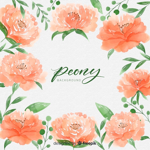 Vector gratuito elegante fondo de flores peonía en estilo de acuarela