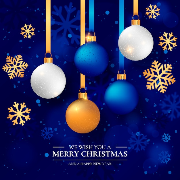 Vector gratuito elegante fondo navideño con bolas de navidad realistas.