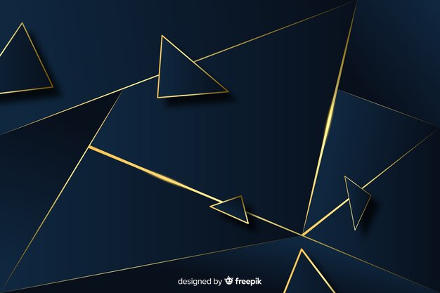 Elegante fondo poligonal oscuro y dorado.