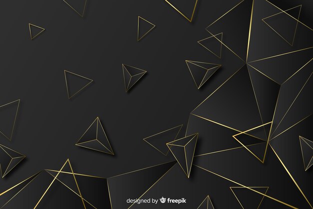Elegante fondo poligonal oscuro y dorado.