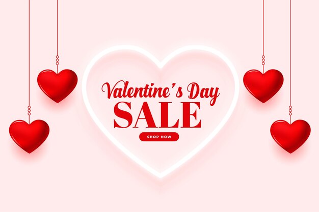 Elegante fondo de rebajas del día de san valentín con corazones colgantes
