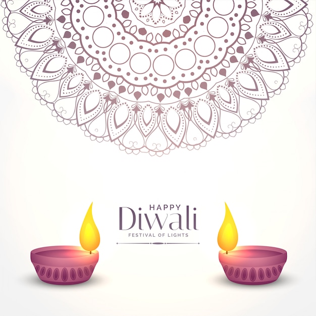 Elegante ilustración de diwali blanco con dos diya
