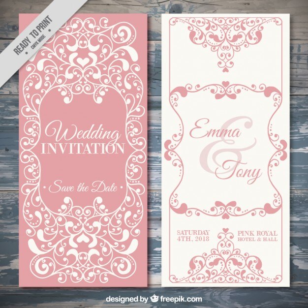 Elegante invitación de boda vintage con bonitos ornamentos 