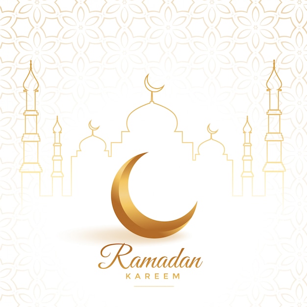 Elegante luna dorada con fondo de mezquita ramadan kareem