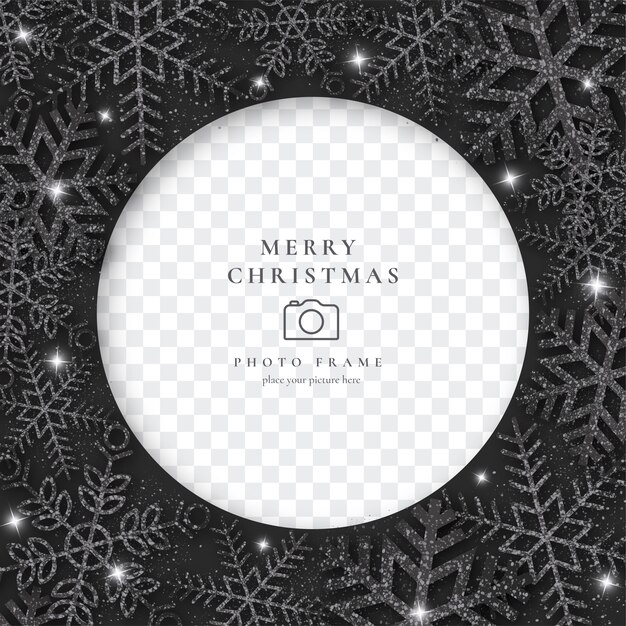Elegante marco de fotos de Navidad con copos de nieve negros