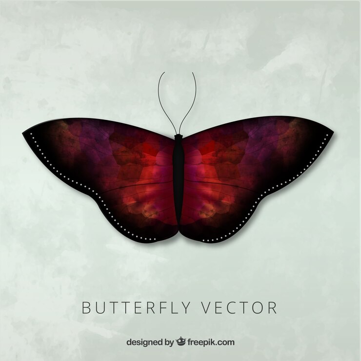 Vector gratuito elegante mariposa realista con alas de acuarela