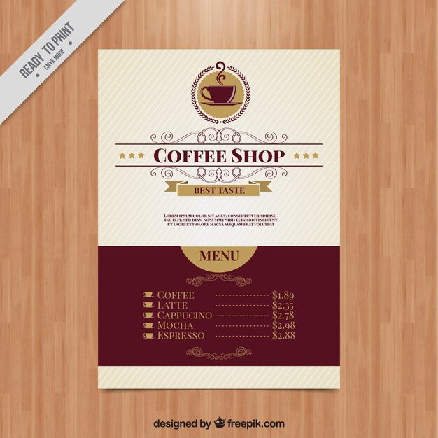 Elegante menú de cafetería en estilo vintage