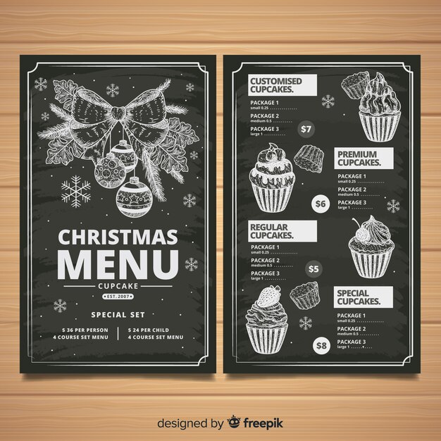 Elegante menú de Navidad dibujado a mano