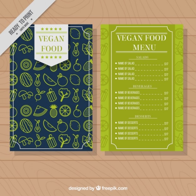 Elegante menú de restaurante vegetariano con un patrón de fondo