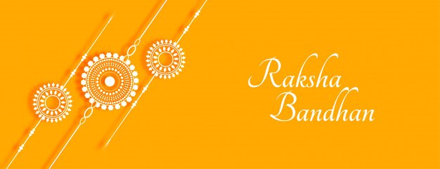 Elegante pancarta amarilla raksha bandhan con rakhi