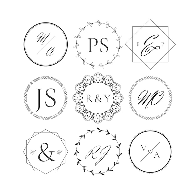 Elegante paquete de monogramas de boda