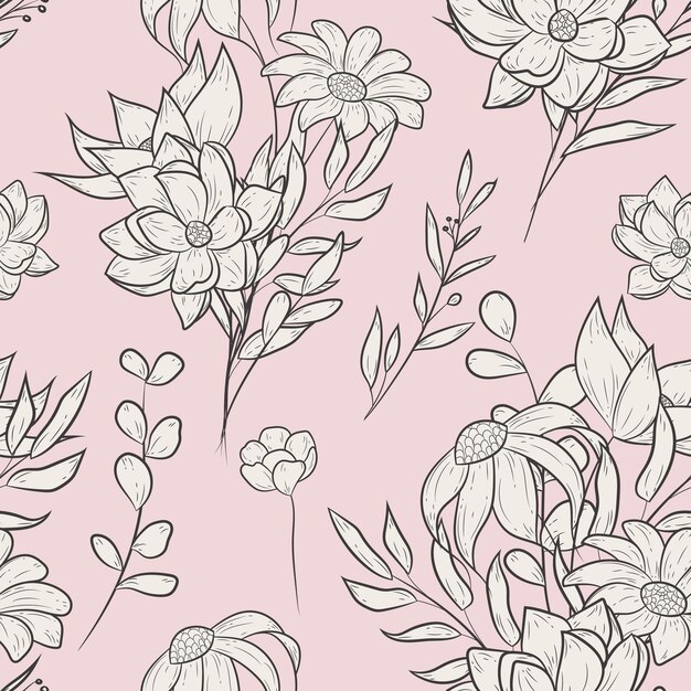 Elegante patrón de arte de línea floral