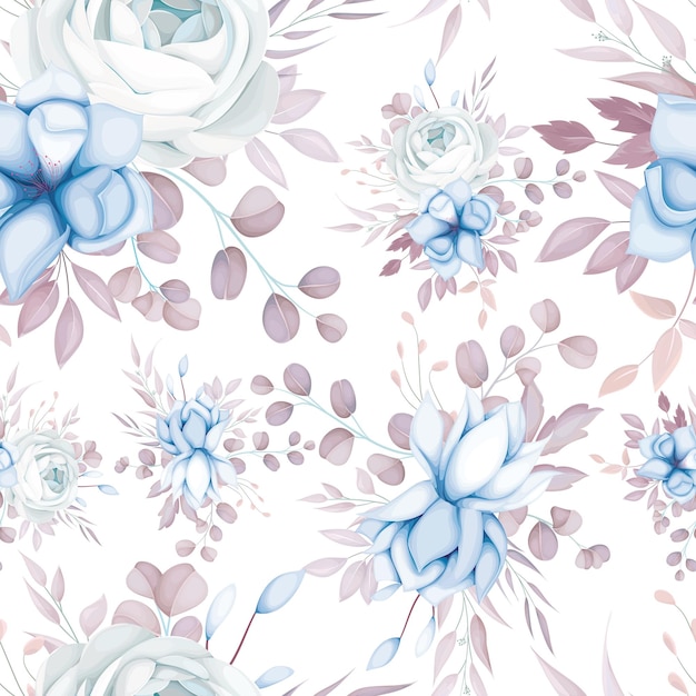elegante patrón transparente floral azul y marrón dulce