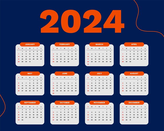 elegante plantilla de calendario de año nuevo 2024 con vector de diseño fluido