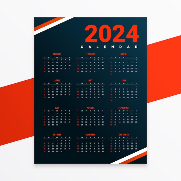 Vector gratuito elegante plantilla de calendario de año nuevo 2024 para vector de gestión del tiempo