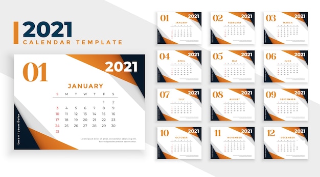 Elegante plantilla de calendario de año nuevo geométrico 2021