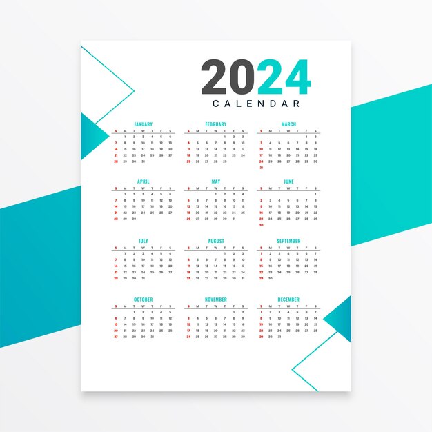 elegante plantilla de calendario mensual de año nuevo 2024 para escritorio de oficina o vector de pared