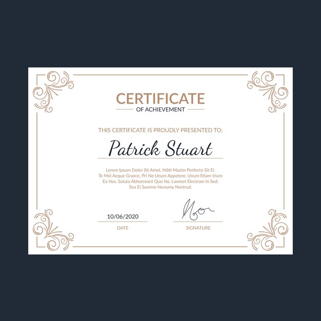 Elegante plantilla de certificado con adornos preciosos