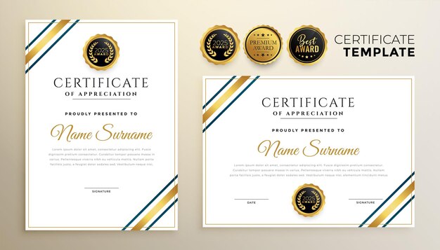 Elegante plantilla de certificado dorado para uso multiusos