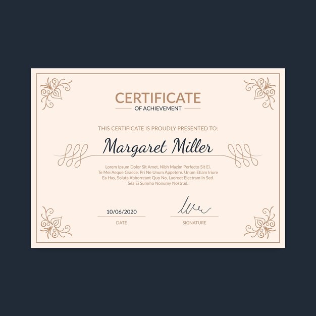 Elegante plantilla de certificado con lindos adornos