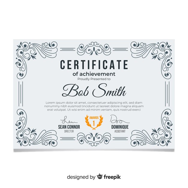 Elegante plantilla de certificado con marco ornamental