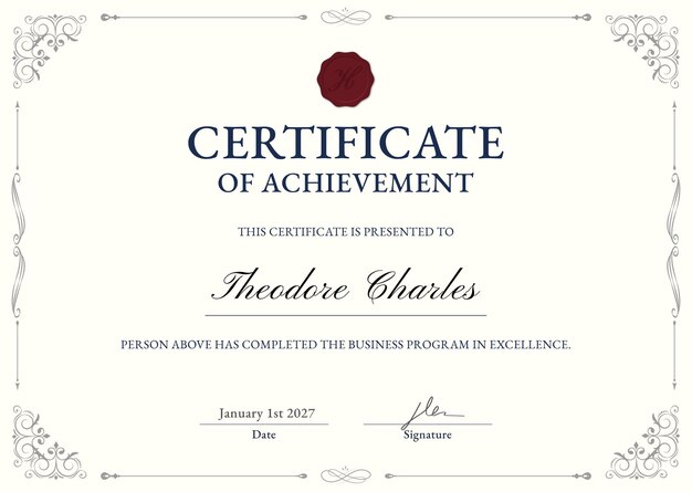 Elegante plantilla de certificado ornamental en beige y negro.