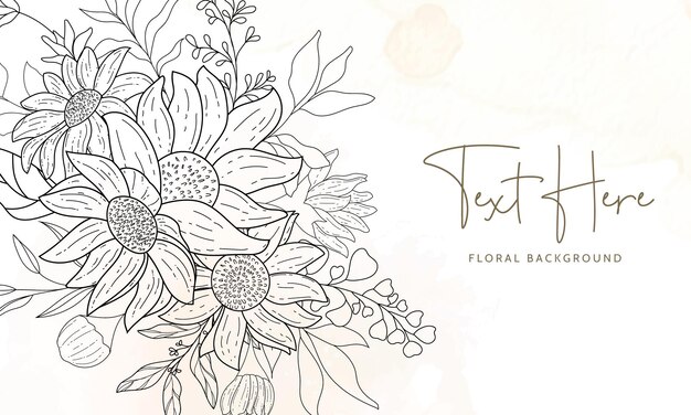 Elegante plantilla de fondo monoline floral dibujada a mano