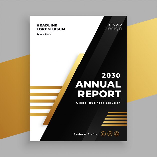 Elegante plantilla de informe anual dorado y negro