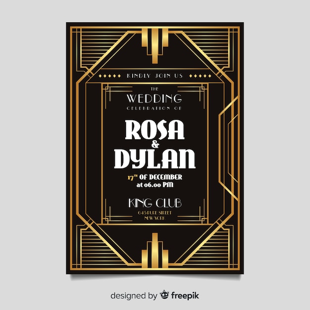 Elegante plantilla de invitación de boda en estilo art deco