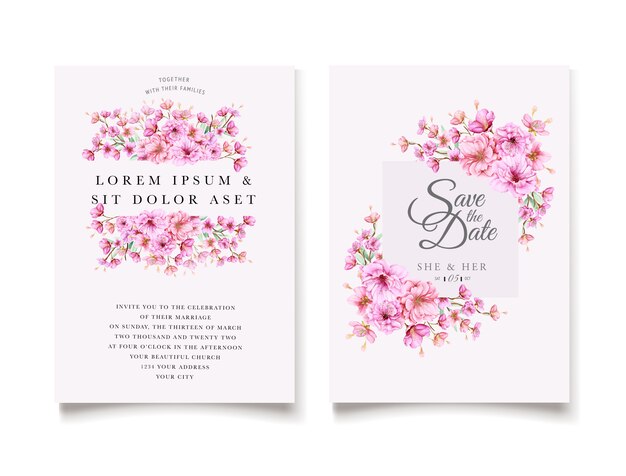 elegante plantilla de invitación de boda de flor de cerezo