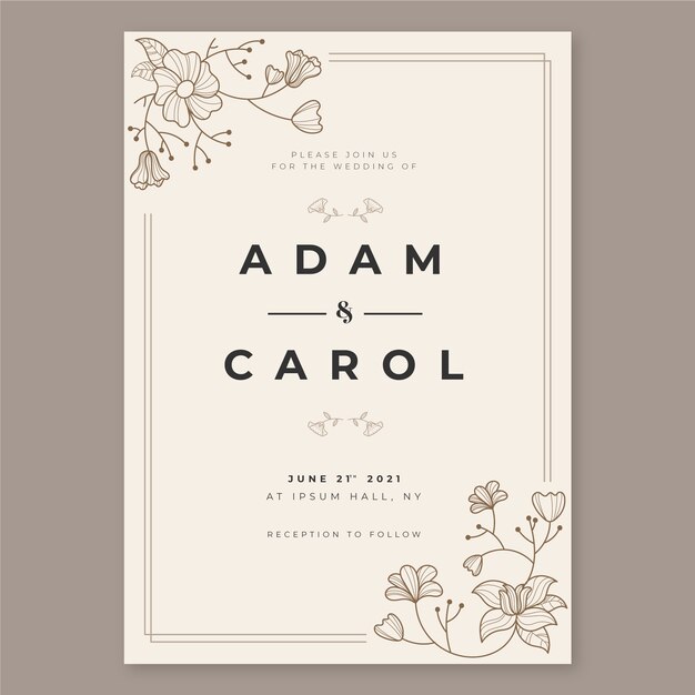 Elegante plantilla de invitación de boda con flores