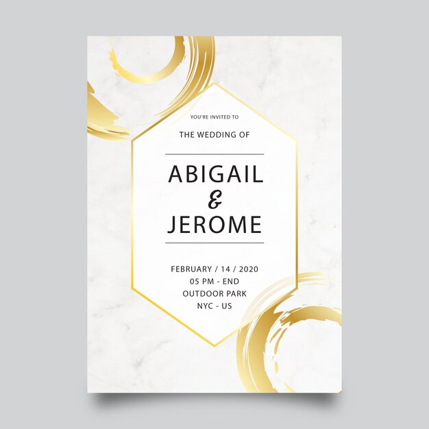 Elegante plantilla de invitación de boda de mármol con detalles dorados