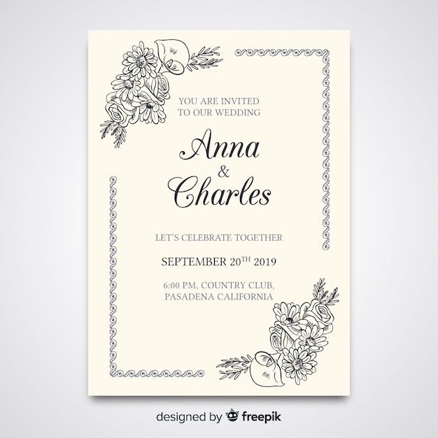 Vector gratuito elegante plantilla de invitación de boda